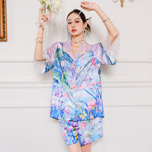 奢华印花刺绣家居服套装