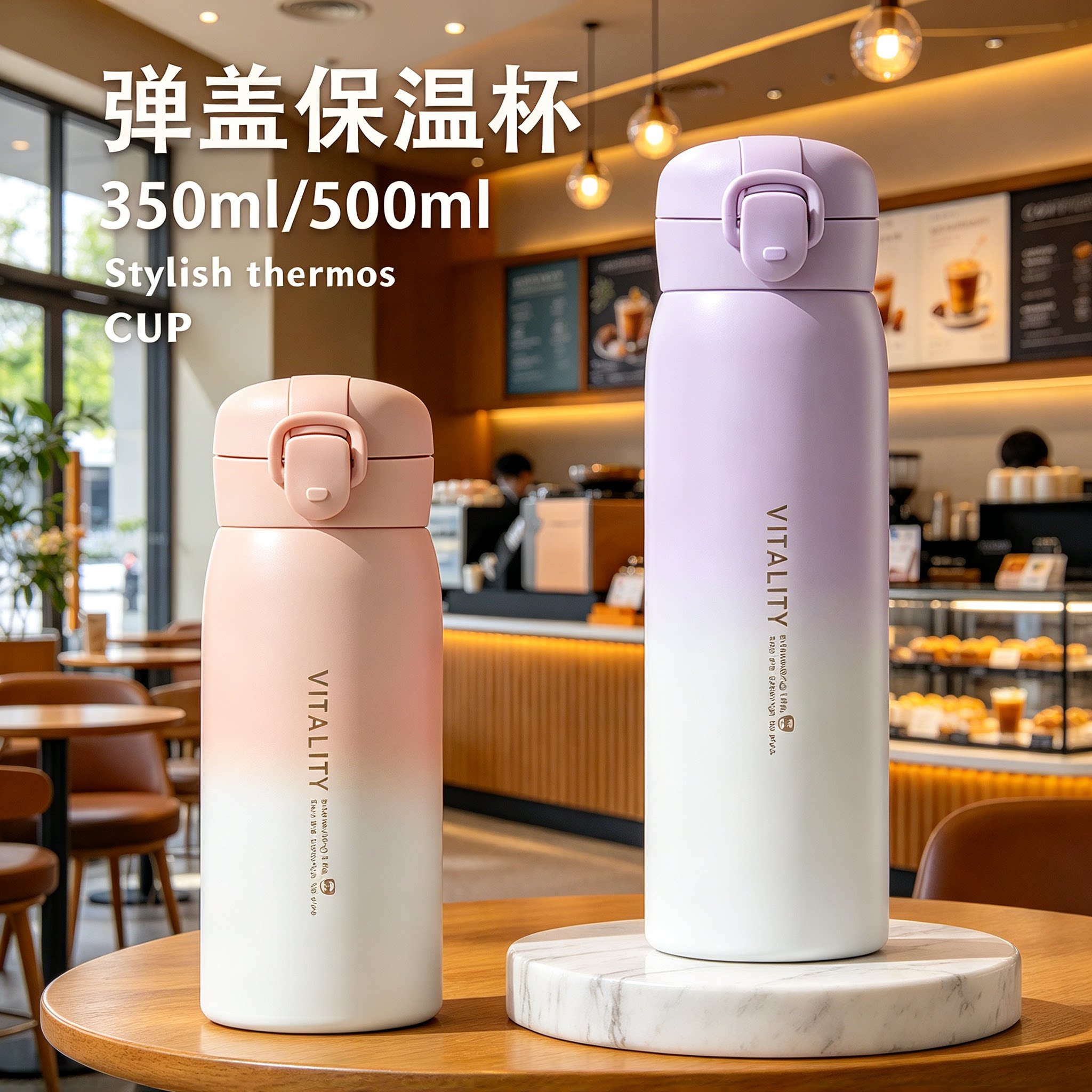 渐变色保温杯304不锈钢