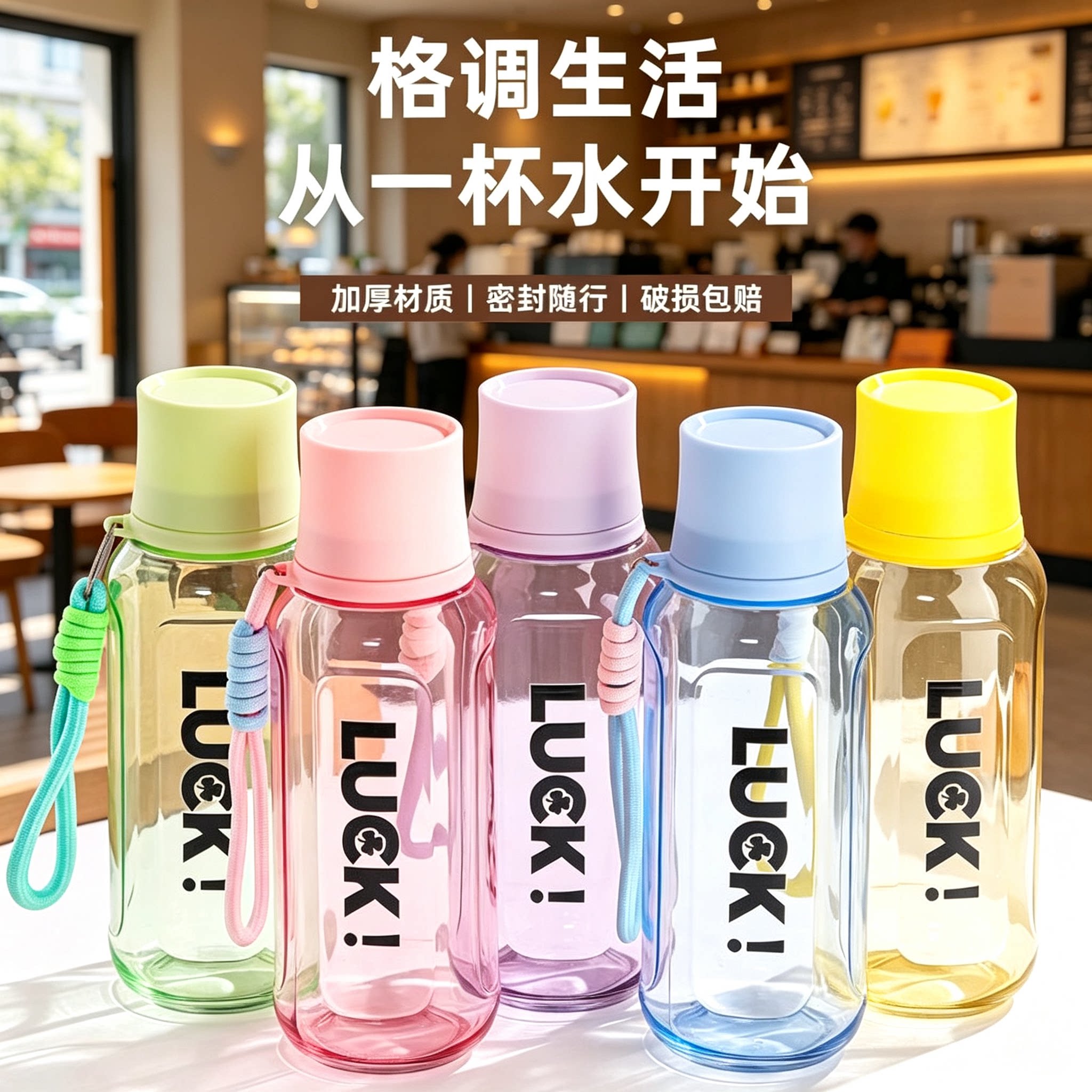 外出便携玻璃水壶带提手