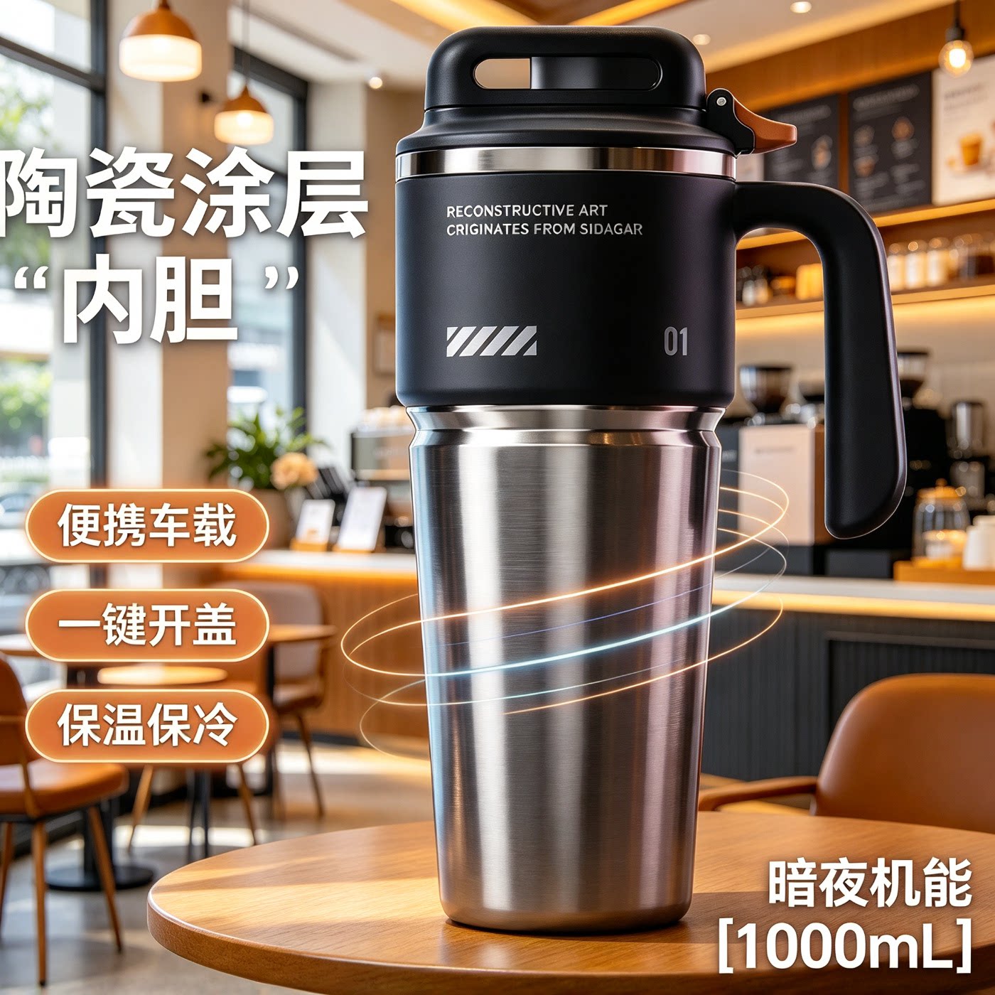 日本保温杯大容量水杯水壶一键开盖水杯带手柄吸管杯车载汽车杯子