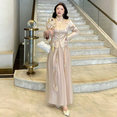 粉色中国风胖mm显瘦姐妹服伴娘团礼服裙 秋冬季 大码 伴娘服中式