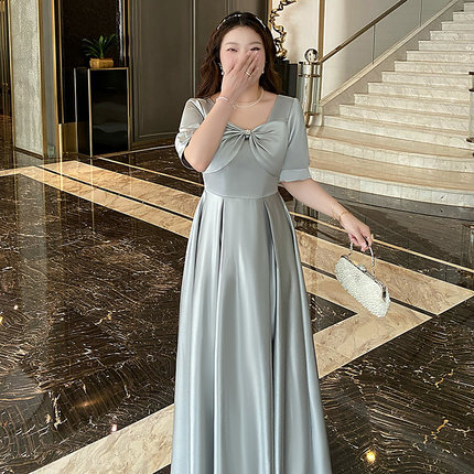 2026新款缎面大码伴娘服灰色气质显瘦高级感小众姐妹服伴娘团礼服
