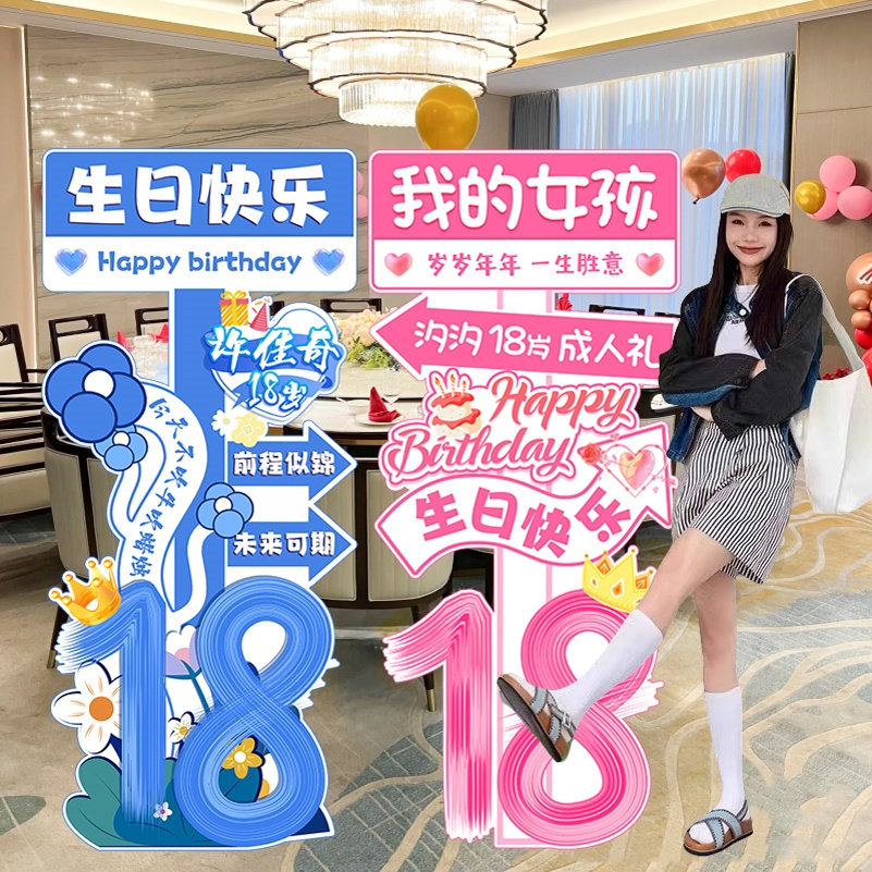 生日快乐场景布置迎宾牌女神男孩装饰成人礼氛围惊喜生日派对kt板