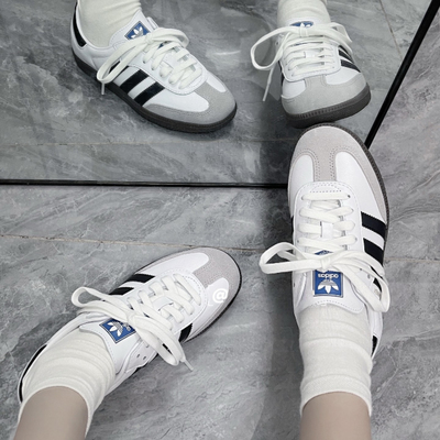 adidas Originals Samba OG 经典百搭 休闲鞋 白色/铁灰/灰色