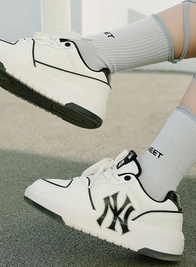 现货 MLB Chunky liner 复古黑色板鞋男女厚底增高米色 3ASXCA12N