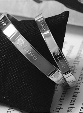 时尚风流行幸运四叶草钛钢手镯