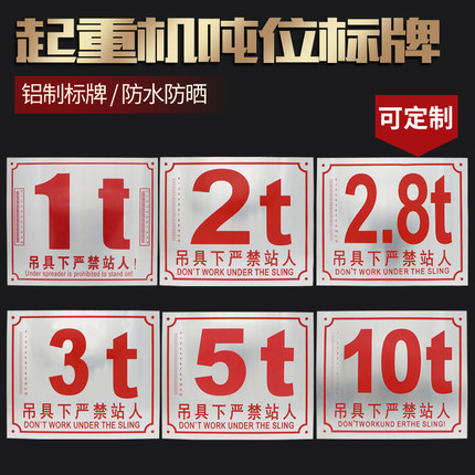 起重机吨位标牌/单双梁起重机警示牌1/2/3/5/10/16/20t支持定制