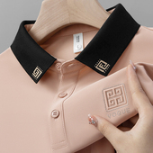 高端纯色体恤上衣男士 男短袖 翻领宽松纯棉t恤 百搭烫钻polo衫 夏季