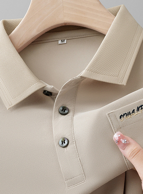 100%纯棉新款真口袋男士短袖T恤透气孔翻领POLO衫夏宽松上衣刺绣