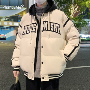 2023新款刺绣潮牌棉服男外套冬季宽松假两件棒球服青少年棉衣女厚