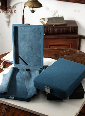 超纤蓝色首饰套装盒高档精晚会翡翠钻石套链珠宝展示盒按扣项链盒