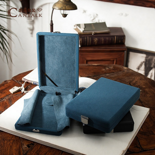 超纤蓝色首饰套装盒高档精晚会翡翠钻石套链珠宝展示盒按扣项链盒