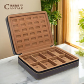 高档天珠收纳盒皮质拉链双开首饰箱戒指耳环项链手镯收纳盒多功能