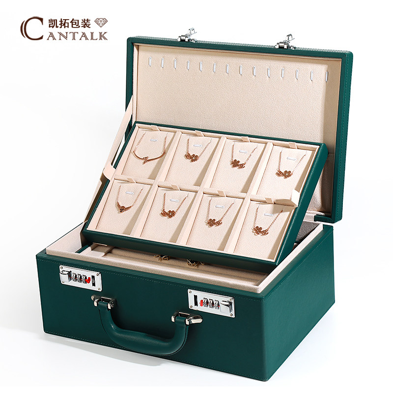 墨绿色四层密码珠宝首饰箱高档大容量戒指项链手镯文玩珠宝看货箱