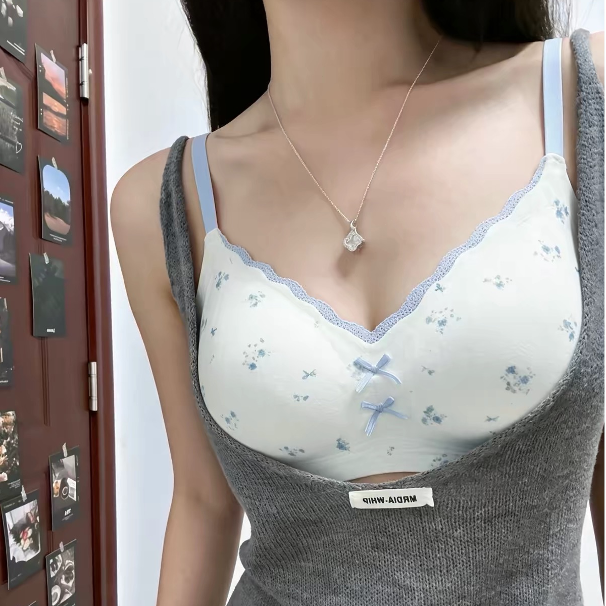 甜美蕾丝撞色复古内衣女小胸聚拢