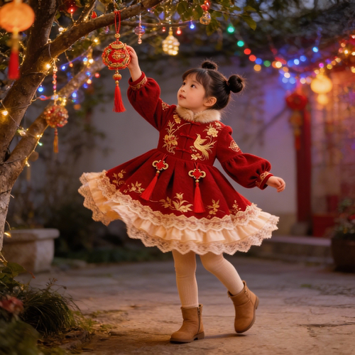 女童2026新年服小女孩唐装洋气连衣裙加绒刺绣生日公主裙拜年服潮