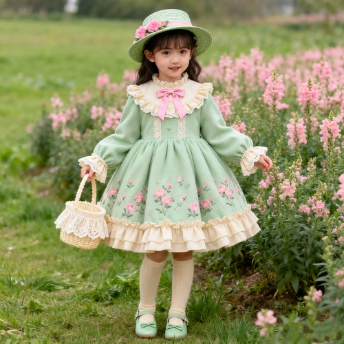 女童2025秋冬新款洛丽塔甜美连衣裙宫廷风洋气公主裙生日蓬蓬礼服