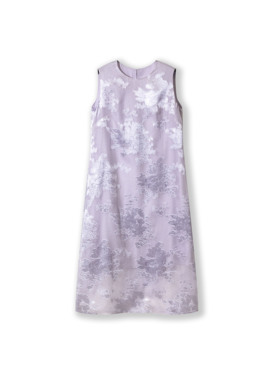 紫色生丝绡剪花无袖连衣裙吊带裙H25113 裙长112cm