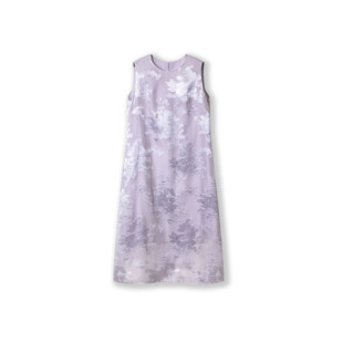 紫色生丝绡剪花无袖连衣裙吊带裙H25113 裙长112cm