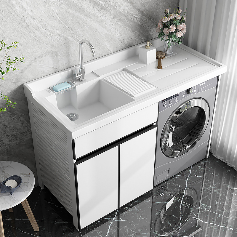 太空铝滚筒洗衣机柜子石英石台面带搓衣板水池阳台组合一体盆伴侣