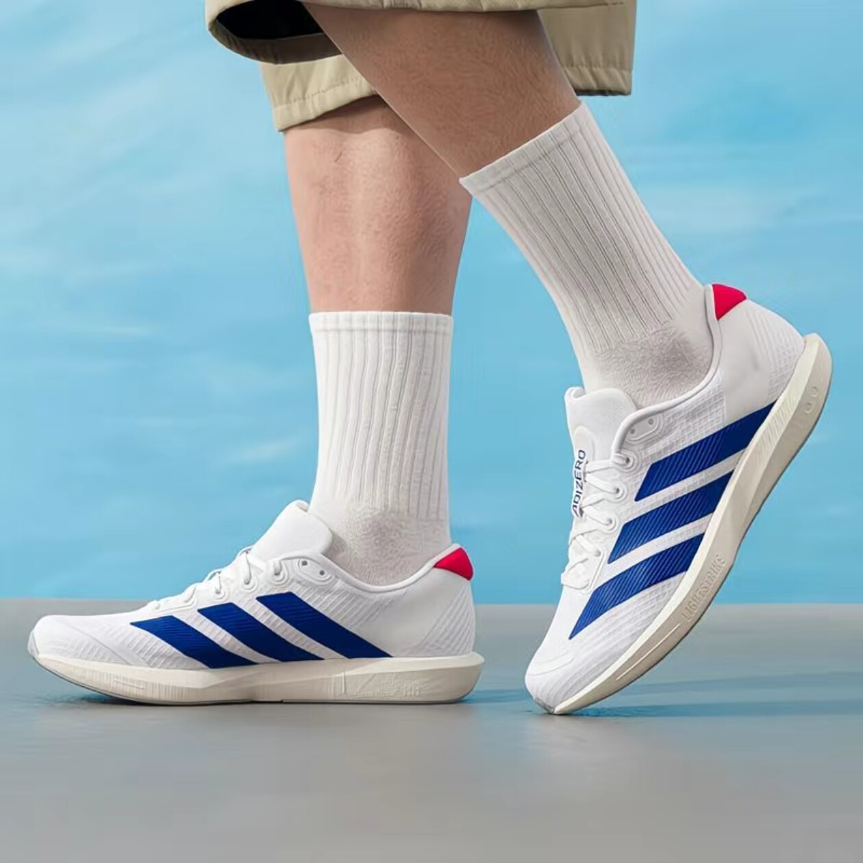 Adidas/阿迪达斯 Adizero Adios 9 舒适运动跑步鞋男款白蓝JQ0765
