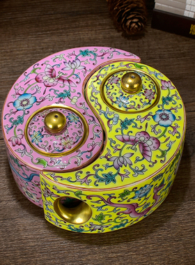 粉彩阴阳太极仿古瓷器装饰摆件