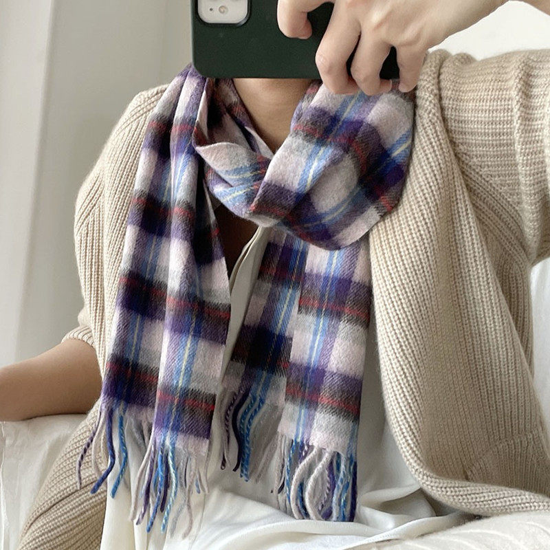 APCSHOP 秋冬款男女通用流苏保暖中性风气质乡村格子混纺羊绒围巾