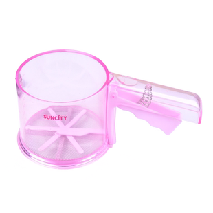 阳晨烘焙工具半自动杯式面粉筛手持面粉筛透明粉色过筛网细漏网