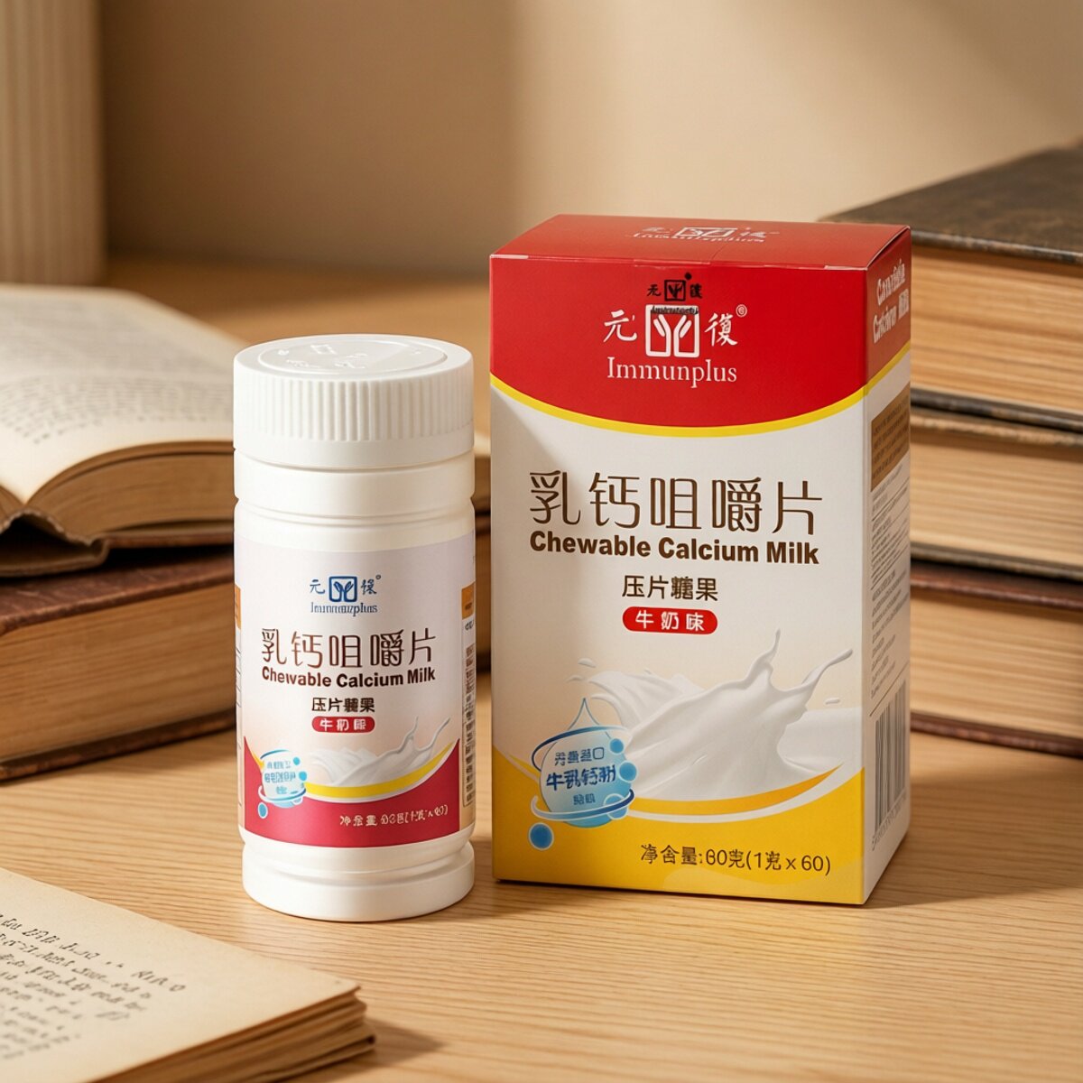 元复钙片乳钙咀嚼片压片糖果丹麦进口钙源100mg钙牛奶味3岁以上