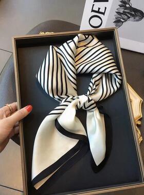 春秋季围巾小丝巾70cm装饰油画方巾白桦林女风文艺复古百搭款气质