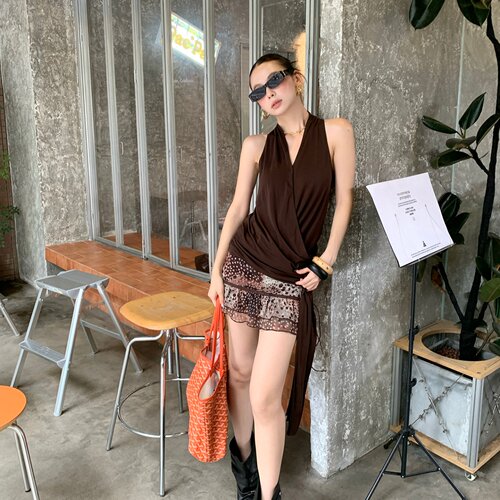 夏季女装豹纹高腰微弹两件套