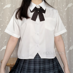 女上衣尖领白黑色短袖 短款 班服 学院风角襟寸衫 日系JK制服衬衣夏季