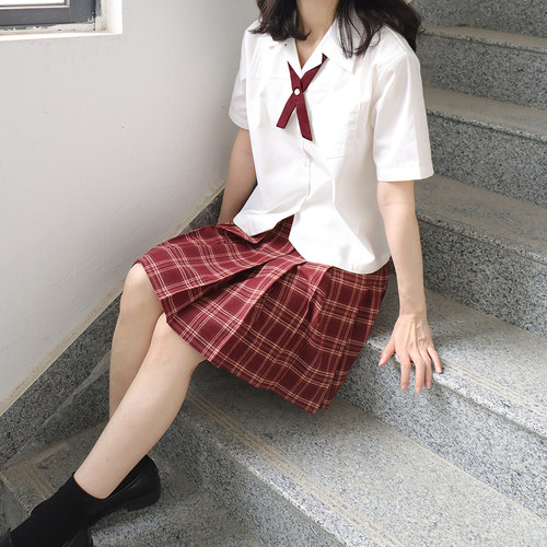 成品布正统格子裙豆沙红jk制服