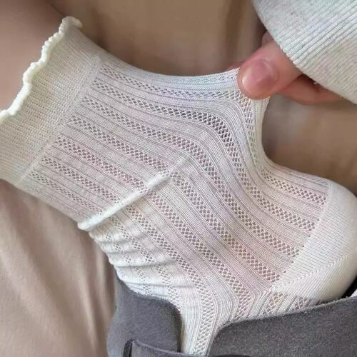 白色袜子女春夏款中筒袜堆堆袜子女配小皮鞋夏季薄款芭蕾风长筒袜