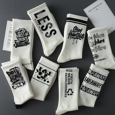 8双袜子男ins潮高筒学生运动白色