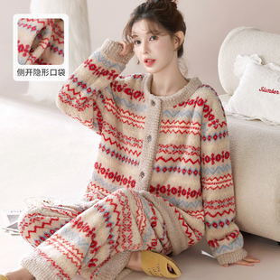 睡衣套装加厚加绒可外穿法兰绒家居服秋冬暖绒保暖可爱睡衣女士