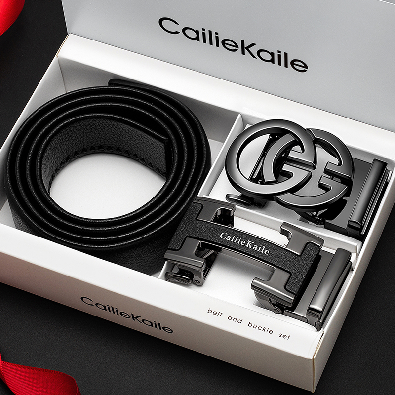 男士皮带真皮自动扣牛皮合金