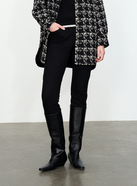 婉甸硬核黑丹宁棉裤冬季新品铅笔裤立体装饰丹宁长裤1234X09XS6