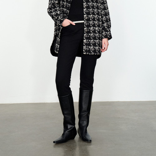 婉甸硬核黑丹宁棉裤冬季新品铅笔裤立体装饰丹宁长裤1234X09XS6