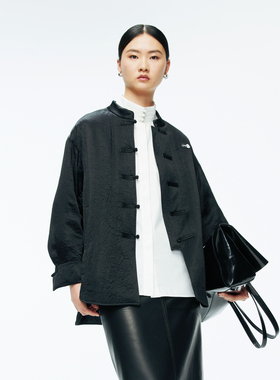 婉甸2025年冬季新品黑色中长款蚕丝外套1244R01DM1