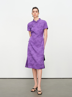 婉甸2025夏季新品暖紫色旗袍式连衣裙1242N42YT3