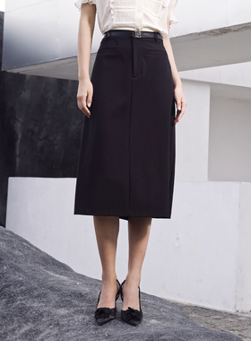 婉甸2025夏季新品黑色针织布包裙百搭半身裙1242K04RS1