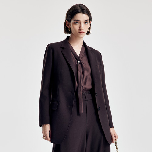 婉甸2026春季新品摩卡色中长款西装X型九分袖1251Q07DJ3