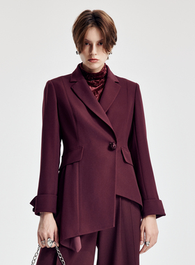 婉甸2026春季新品绛红色/黑色收腰西装外套1251Q01YJA