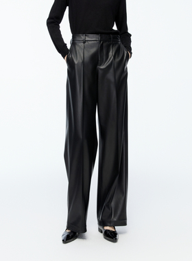 婉甸2025年冬季新品黑色皮长裤1244P05GS1