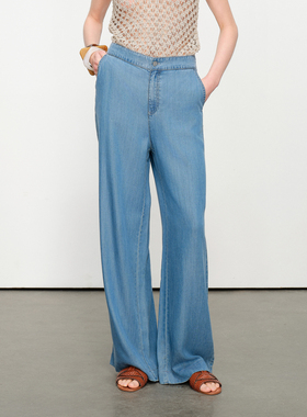 婉甸2025夏季新品雾灰蓝长裤阔腿裤牛仔裤1242X06XD5