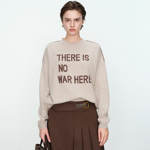 婉甸燕麦色字母提花毛织套头衫冬季新品绣花长袖毛衣1234W69RX2YX