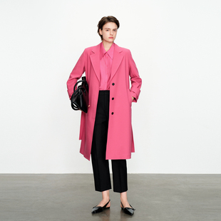 婉甸2025春季新品玫红长款风衣优雅风外套1241B01DY1