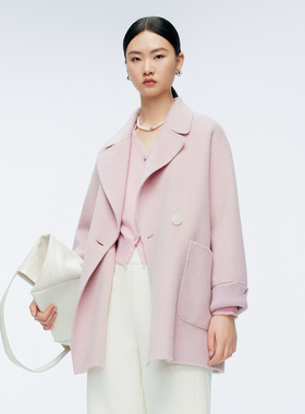 婉甸2025年冬季新品冰粉色双面呢外套1244E20JN4