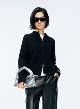 婉甸2025年冬季新品黑色/慕斯红毛织拉链开衫1244W12DMB